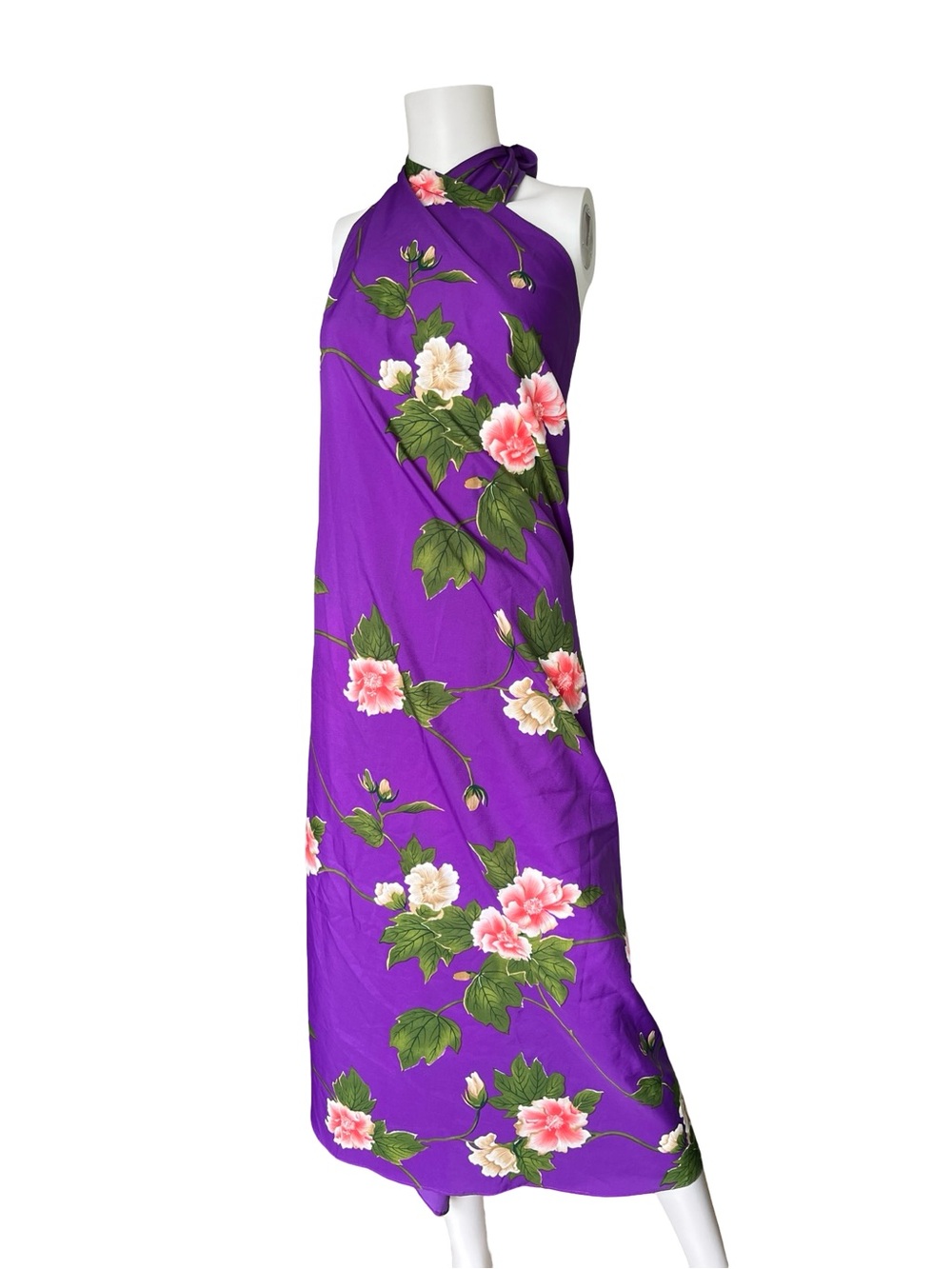 Vintage Blue Hawaii Wrap Dress Sarong Purple Floral Tropical Womens One Size